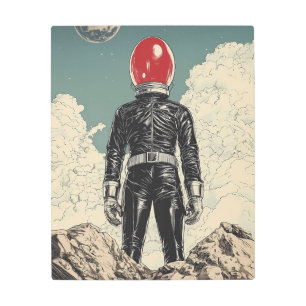 The Cosmic Wanderer: A Retro Sci-Fi Vision Metal Print