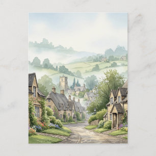 The Cotswolds Village Misty Morning Postcard