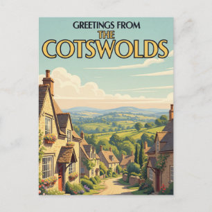 The Cotswolds Village Vintage Travel Poster Postcard