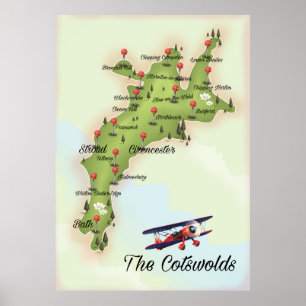 The Cotswolds Vintage Map Poster