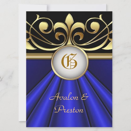 The Count Blue Silk Gold Crown Invitation