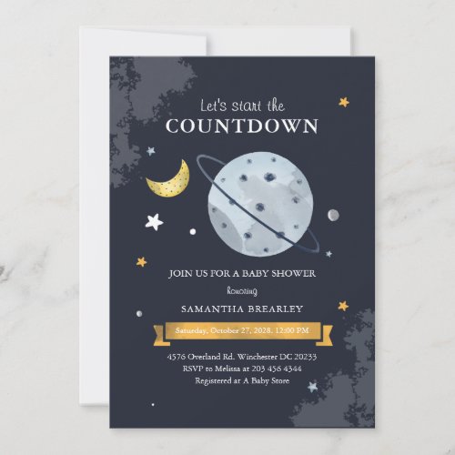 The Countdown Outer Space Boy Baby Shower Invitation