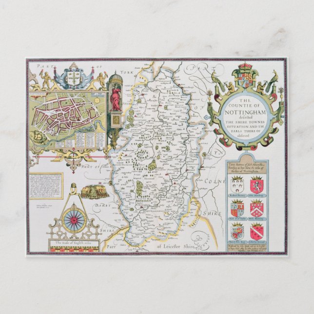 The Countie of Nottingham, engraved by Jodocus Postcard (Front)