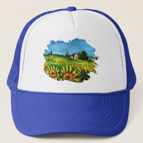 THE COUNTRYSIDE AND SUNFLOWERS IN TUSCANY TRUCKER HAT