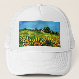 THE COUNTRYSIDE AND SUNFLOWERS IN TUSCANY TRUCKER HAT