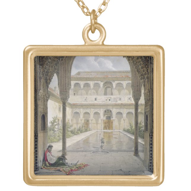 The Court of the Alberca in the Alhambra, Granada, Gold Plated Necklace (Front)