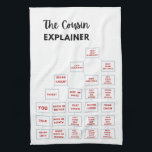 The Cousin Explainer Kitchen Tea Towel<br><div class="desc">If you have ever wondered how your first cousin's kids are related to you or your kids,  bring this conversation starter to your next family reunion.</div>