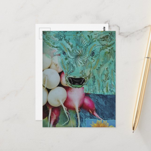 The Cow and the Radishes Collage Postcard (Front/Back In Situ)