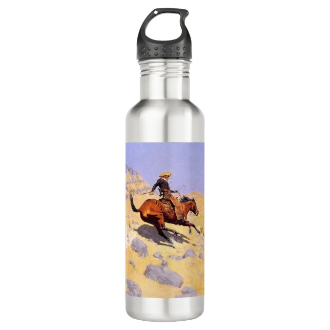 The Cowboy (by Frederic Remington) Stainless Steel Water Bottle (Front)