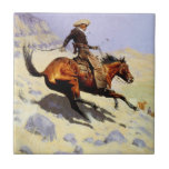 The Cowboy by Remington, Vintage Cavalry Military Tile<br><div class="desc">The Cowboy (1902) by Frederick Remington is a vintage fine art American West portrait painting. A pioneer cowboy riding on his horse in the southwestern desert of the United States. About the artist: Frederic Sackrider Remington (1861-1909) was an American painter, illustrator, sculptor, and writer who specialized in depictions of the...</div>