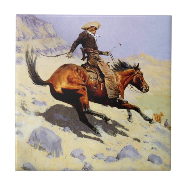 The Cowboy by Remington, Vintage Cavalry Military Tile (Front)