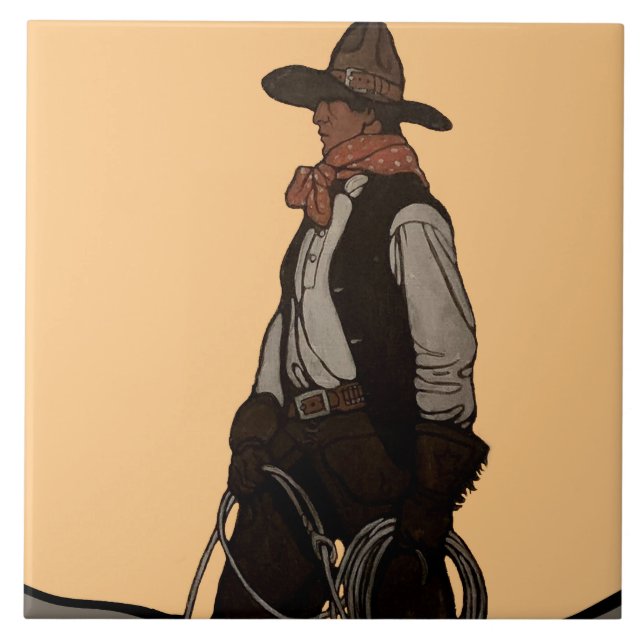 The Cowboy Magazine Cover by NC Wyeth Ceramic Tile (Front)
