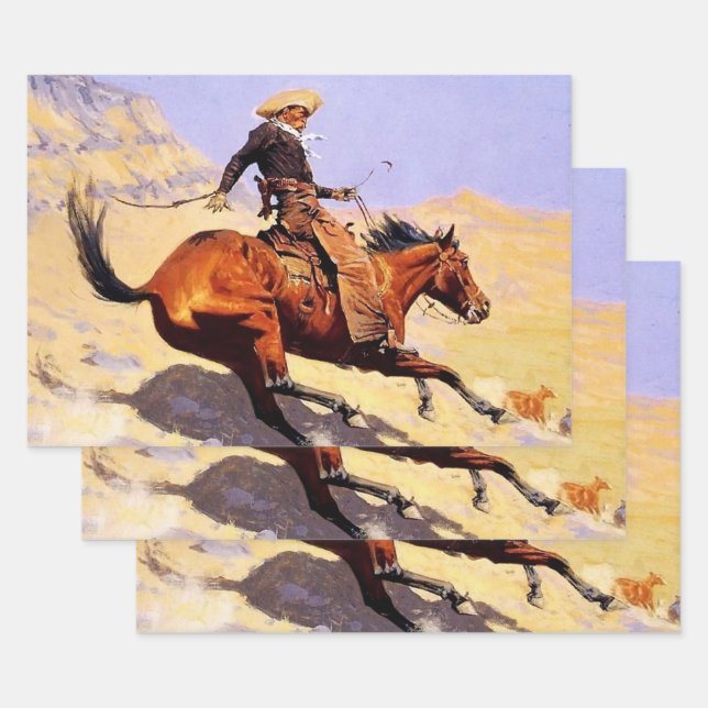 The Cowboy Western Art by Frederic Remington Wrapping Paper Sheets (Set)