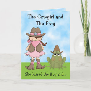 The Cowgirl and the Frog Birthday Card - Brunette