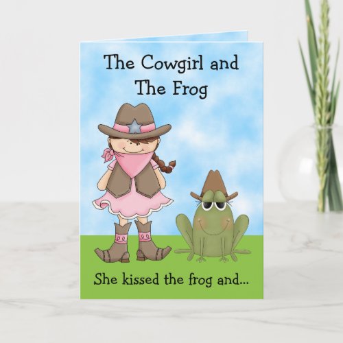 The Cowgirl and the Frog Birthday Card _ Brunette
