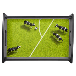 The cows playing soccer serving tray