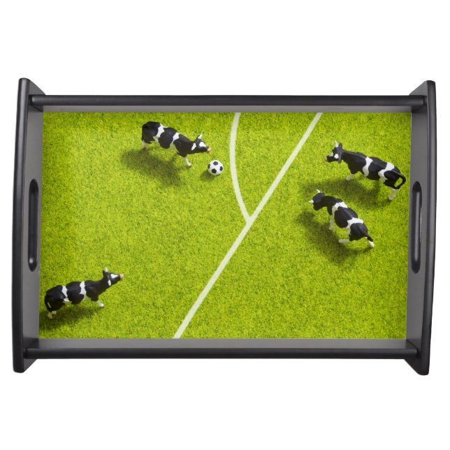 The cows playing soccer serving tray (Front)