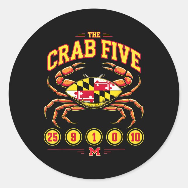 The Crab Five Crab Flag Maryland  Classic Round Sticker (Front)