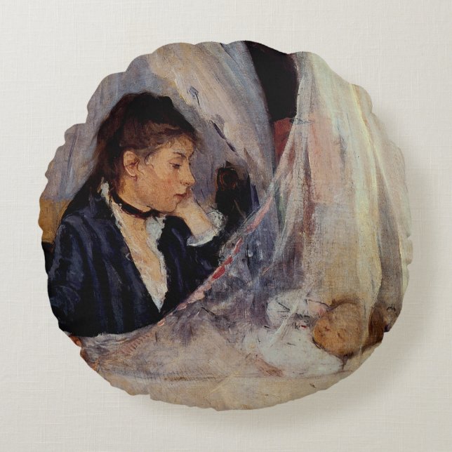 The Cradle by Berthe Morisot Round Pillow (Front)