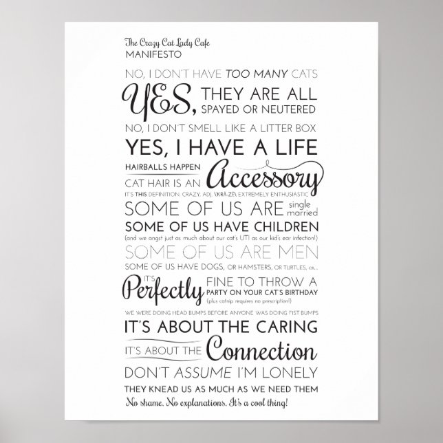 The Crazy Cat Lady Cafe Manifesto Poster (Front)