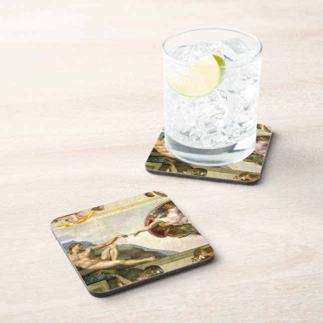 The Creation of Adam by Michelangelo Fine Art Beverage Coaster (Right Side)