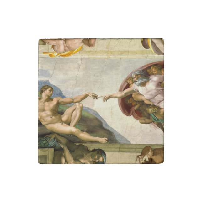 The Creation of Adam by Michelangelo Fine Art Stone Magnet (Front)