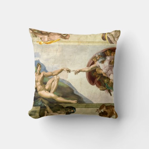 The Creation of Adam by Michelangelo Fine Art Throw Pillow