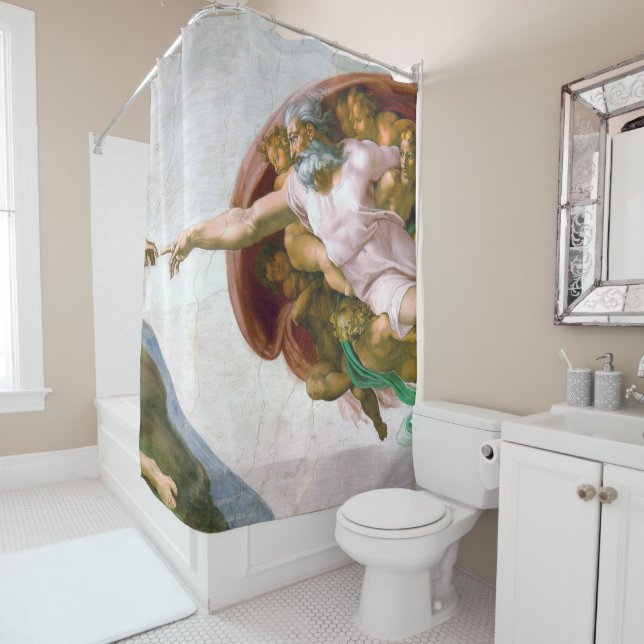 The Creation of Adam (detail), Michelangelo Shower Curtain (In Situ)