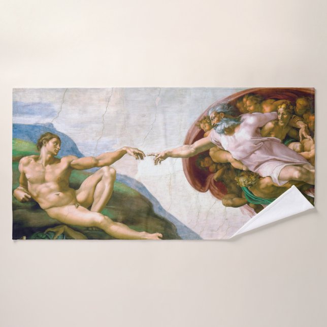 The Creation of Adam, Michelangelo, 1508-1512 Bath Towel (Bath Towel)