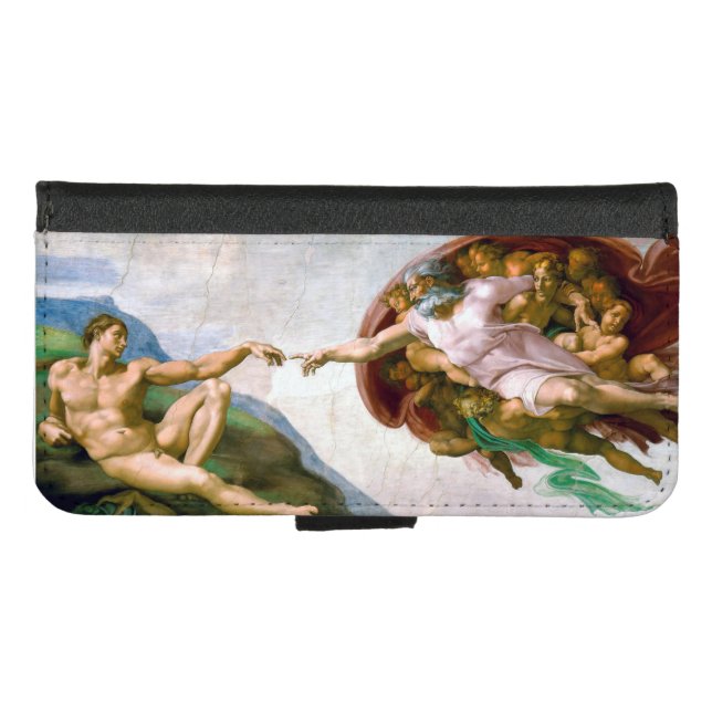 The Creation of Adam, Michelangelo, 1508-1512 iPhone Wallet Case (Front (Horizontal))