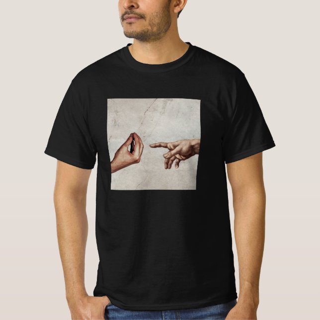 The Creation of Adam - Michelangelo - Italian Hand T-Shirt (Front)