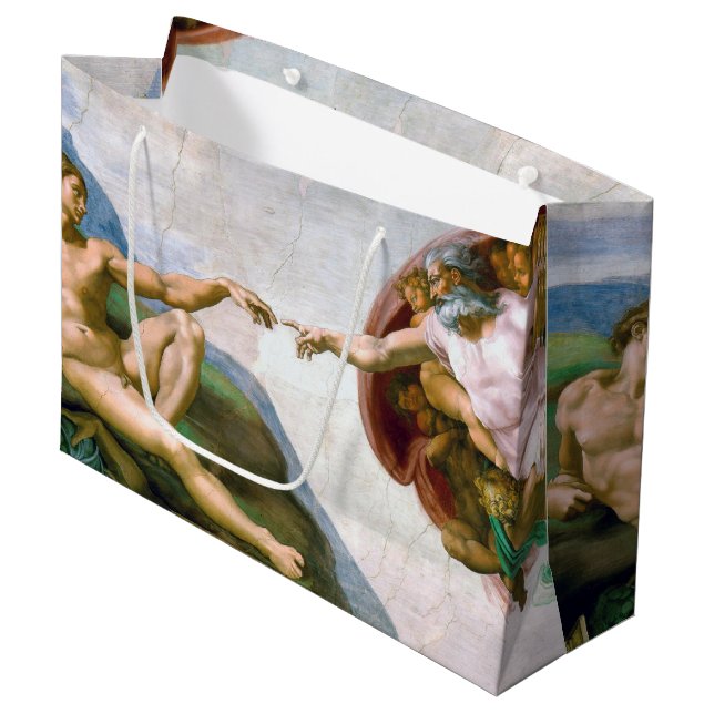 The Creation of Adam, Michelangelo Large Gift Bag (Front Angled)