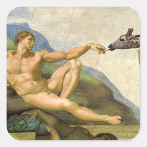 The Creation Of Adam Parody Square Sticker