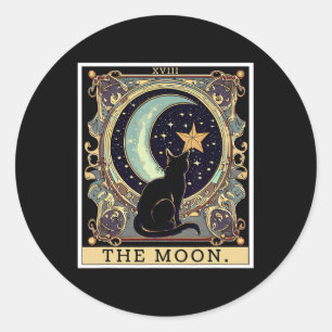 The Cresent Moon Tarot Card Vintage Black Cat Wome Classic Round Sticker