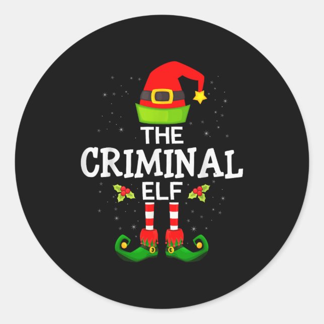 The Criminal Elf Christmas Family Matching Pajama  Classic Round Sticker (Front)