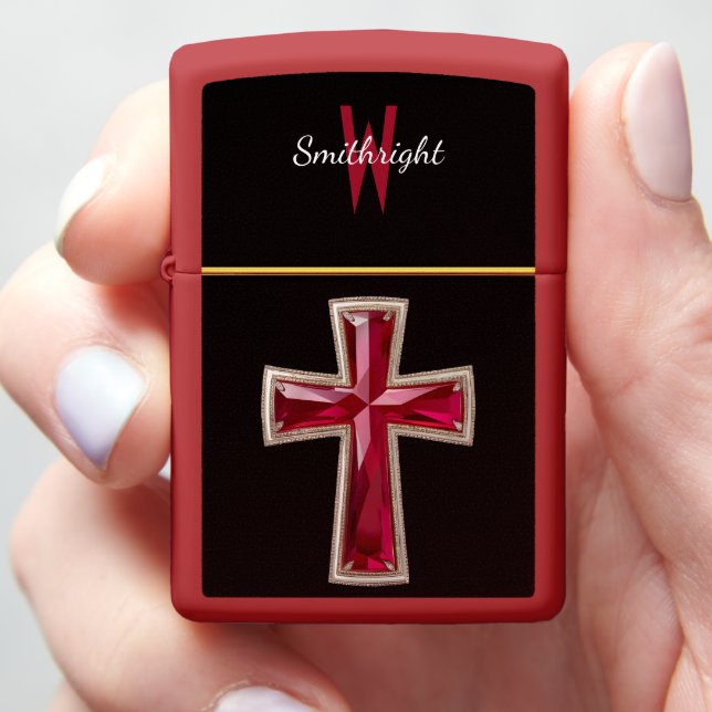 The Crimson Emblem: A Red Cross Brooch Zippo Lighter (In Hand)