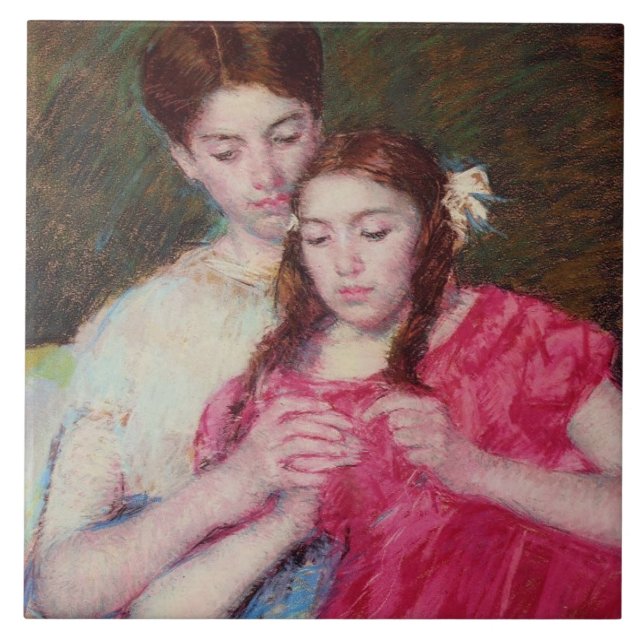 The Crochet Lesson (Two Sisters) Ceramic Tile (Front)