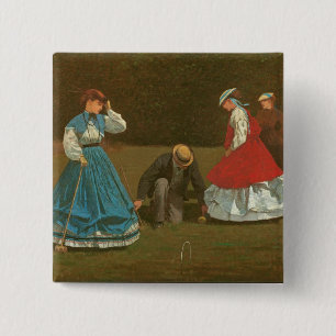 The croquet game, 1866 (oil on canvas) pinback button