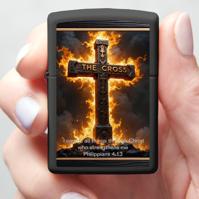The Cross Medallion Power Philippians 4:13 Verse Zippo Lighter (In Hand)
