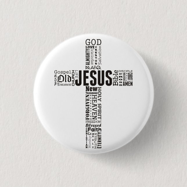The Cross of Jesus Christ Word Cloud Button (Front)