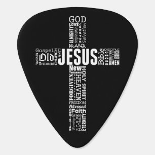 The Cross of Jesus Christ Word Cloud Guitar Pick