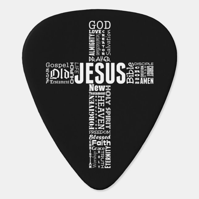 The Cross of Jesus Christ Word Cloud Guitar Pick (Back)