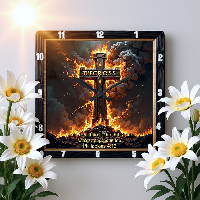The Cross Storm Cloud Philippians 4:13 Verse Square Wall Clock (Creator Uploaded)