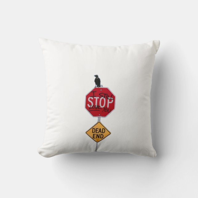 The Crow and the Warning Throw Pillow (Front)