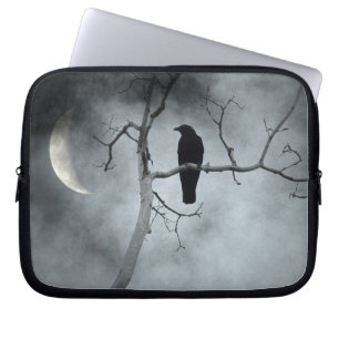 The Crow In A Misted Forest Tree Laptop Sleeve