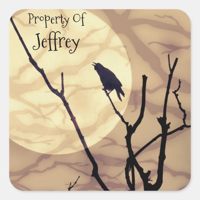The Crow, The Moon, The Shadows *personalize* Square Sticker (Front)