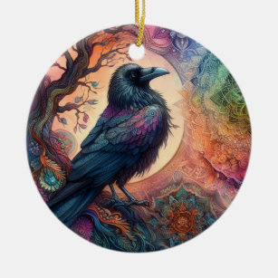 The Crow Tree of Life Mandala Pagan  Ceramic Ornament