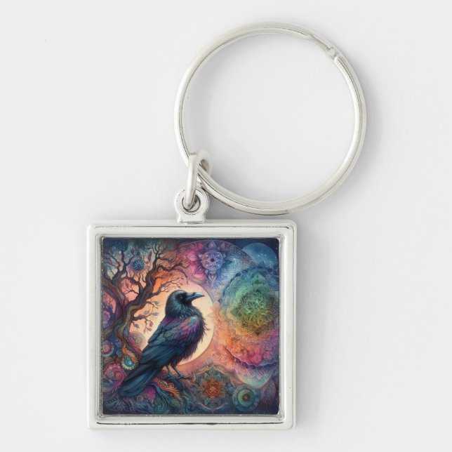 The Crow Tree of Life Mandala Pagan  Keychain (Front)