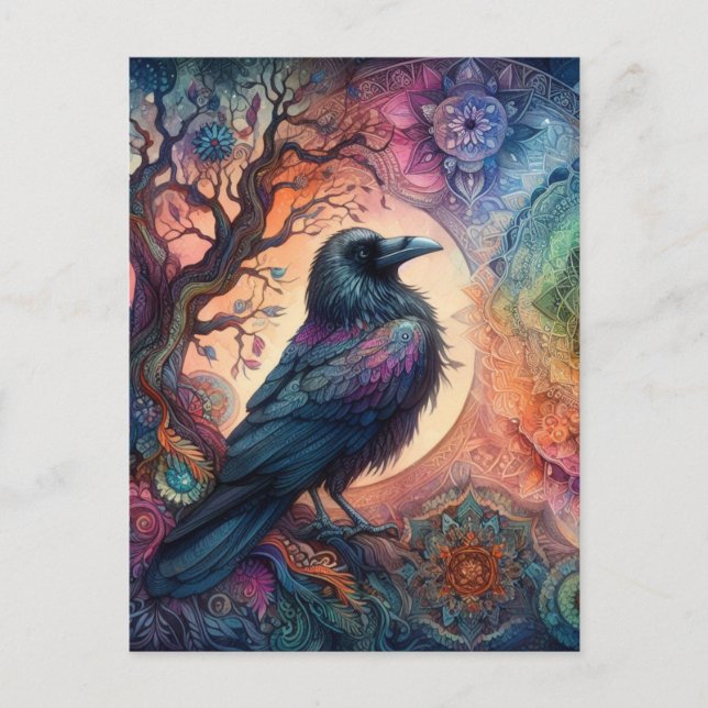 The Crow Tree of Life Mandala Pagan  Postcard (Front)