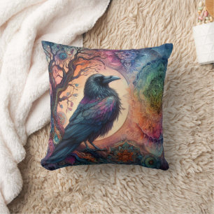 The Crow Tree of Life Mandala Pagan Throw Pillow